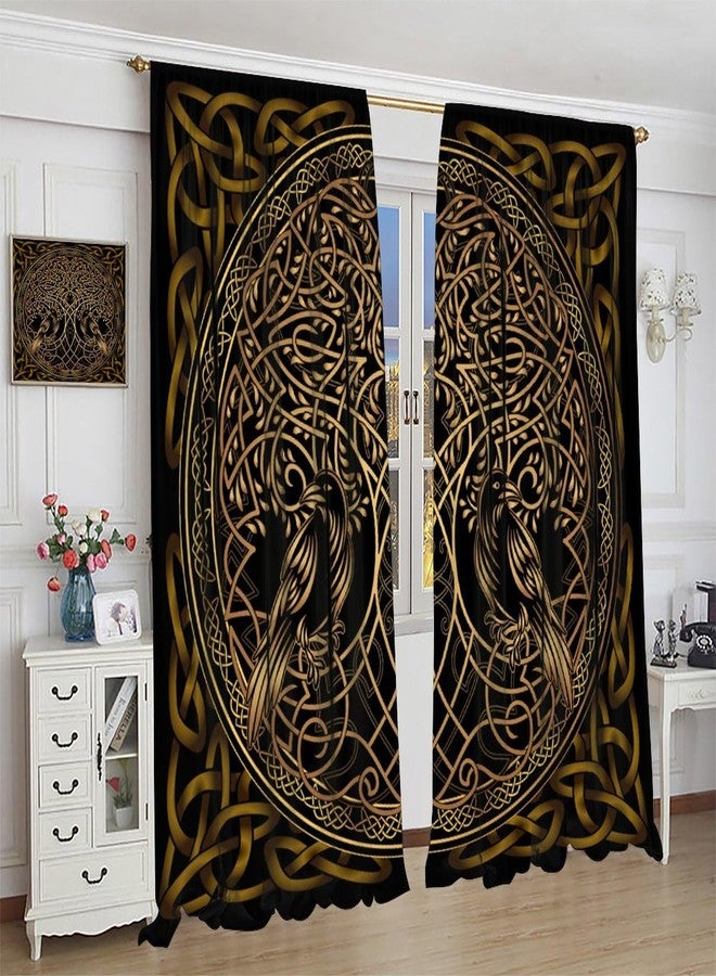 KANEPE Viking Curtains, Black Gold Tree of Life Crow Totem Window Treatments, Rod Pocket Thermal Insulated Drapes 2 Panel Sets for Bedroom Living Room Kitchen, 42" W x 45" L【Decor】 - Image 5